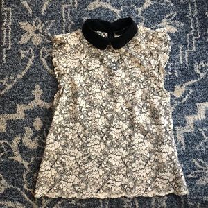 Zara white blouse with black collar